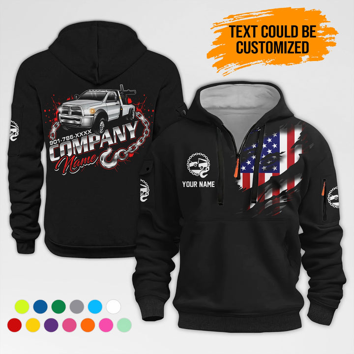Personalized Name Tow Truck American 3D Printed Quarter Zip Hoodie AZ335