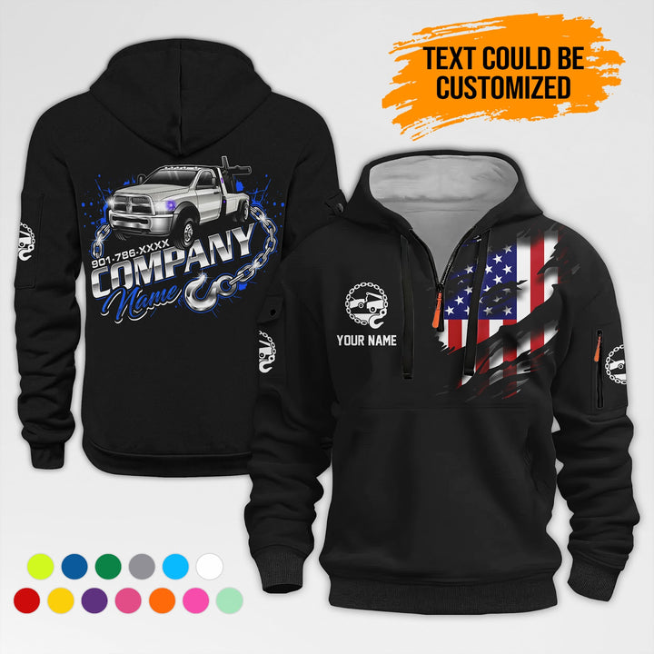 Personalized Name Tow Truck American 3D Printed Quarter Zip Hoodie AZ335