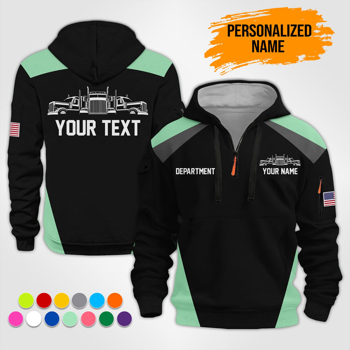Personalized Name Semi Truck 3D Printed Quarter Zip Hoodie ST181