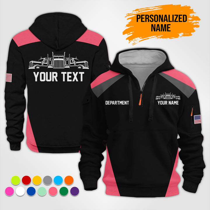 Personalized Name Semi Truck 3D Printed Quarter Zip Hoodie ST181