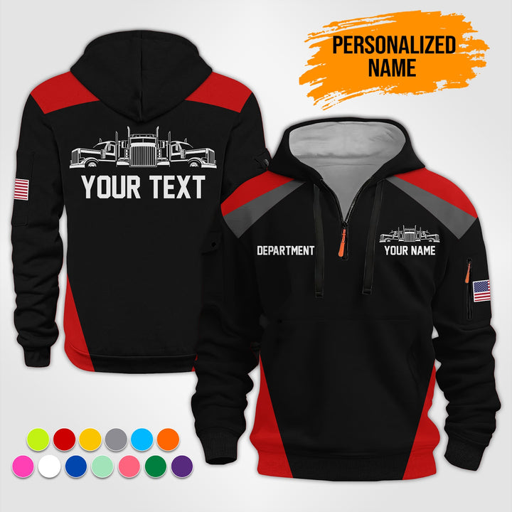 Personalized Name Semi Truck 3D Printed Quarter Zip Hoodie ST181