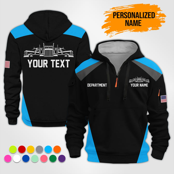 Personalized Name Semi Truck 3D Printed Quarter Zip Hoodie ST181