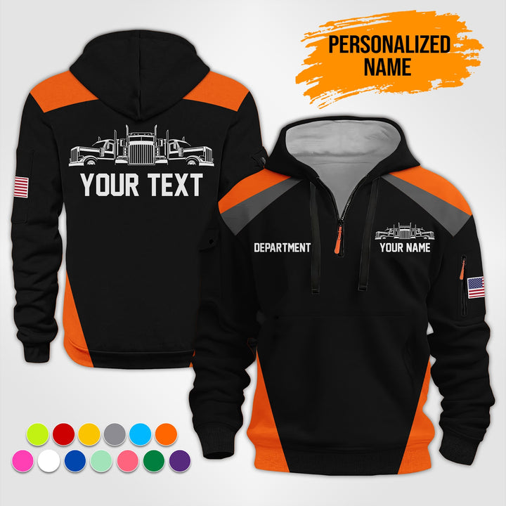 Personalized Name Semi Truck 3D Printed Quarter Zip Hoodie ST181