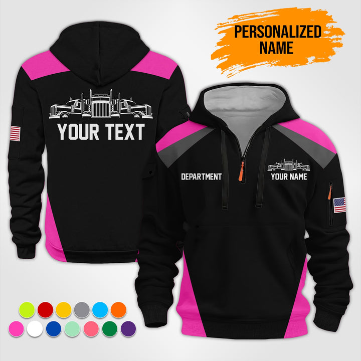 Personalized Name Semi Truck 3D Printed Quarter Zip Hoodie ST181