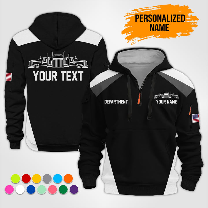 Personalized Name Semi Truck 3D Printed Quarter Zip Hoodie ST181