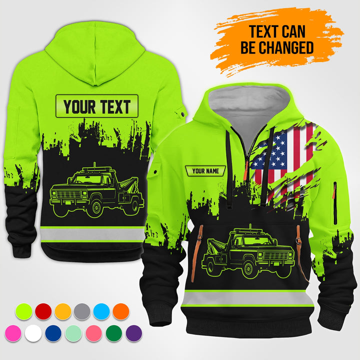 Personalized Name Tow Truck 3D Quarter Zip Hoodie TZ944