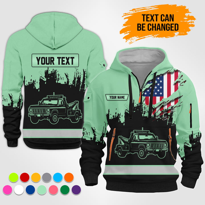 Personalized Name Tow Truck 3D Quarter Zip Hoodie TZ944