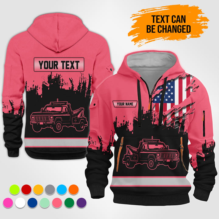 Personalized Name Tow Truck 3D Quarter Zip Hoodie TZ944