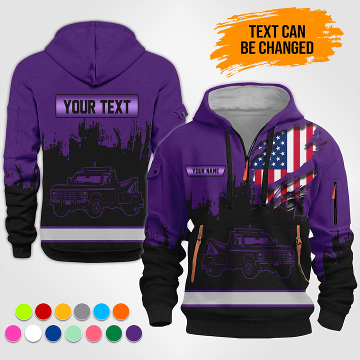Personalized Name Tow Truck 3D Quarter Zip Hoodie TZ944