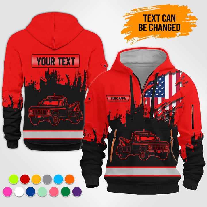 Personalized Name Tow Truck 3D Quarter Zip Hoodie TZ944