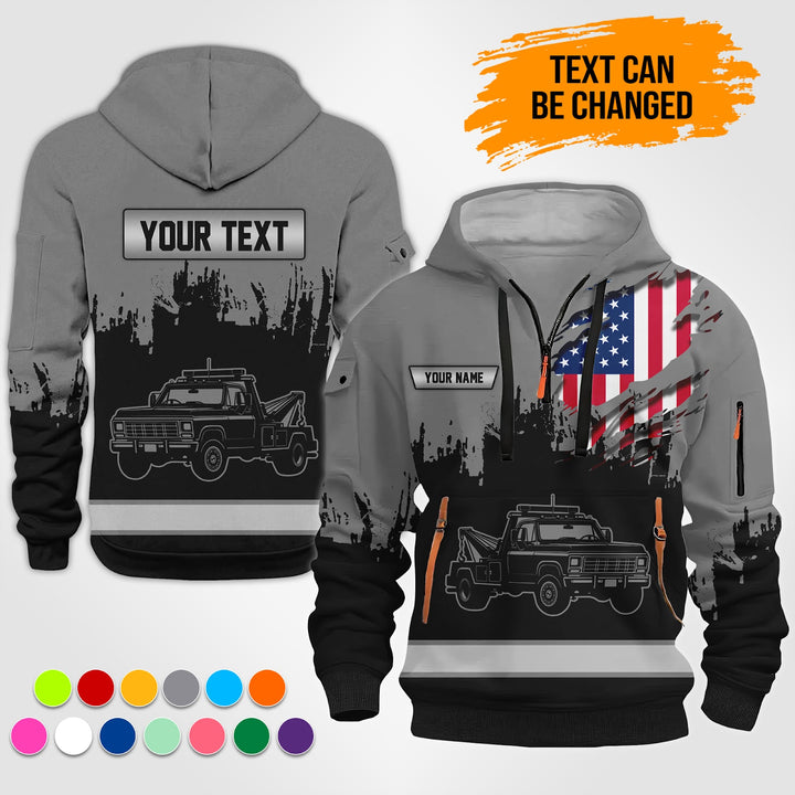 Personalized Name Tow Truck 3D Quarter Zip Hoodie TZ944
