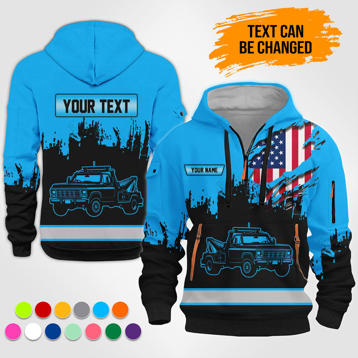 Personalized Name Tow Truck 3D Quarter Zip Hoodie TZ944