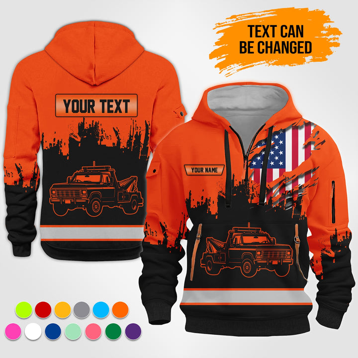 Personalized Name Tow Truck 3D Quarter Zip Hoodie TZ944