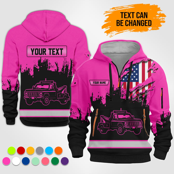 Personalized Name Tow Truck 3D Quarter Zip Hoodie TZ944