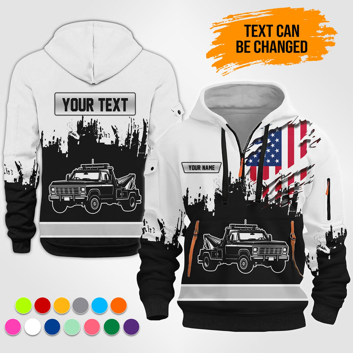 Personalized Name Tow Truck 3D Quarter Zip Hoodie TZ944