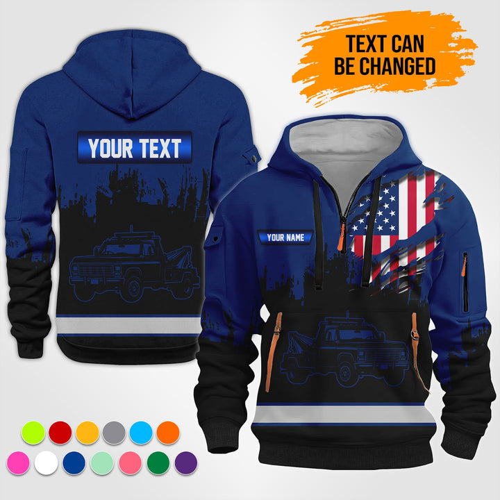 Personalized Name Tow Truck 3D Quarter Zip Hoodie TZ944