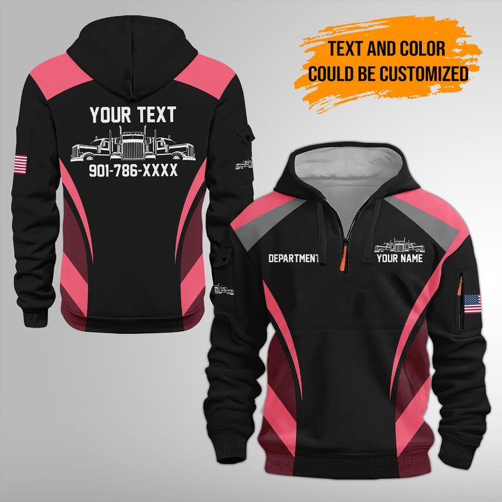 Personalized Name Semi Truck 3D Printed Quarter Zip Hoodie FY383