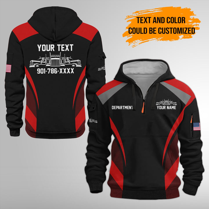 Personalized Name Semi Truck 3D Printed Quarter Zip Hoodie FY383