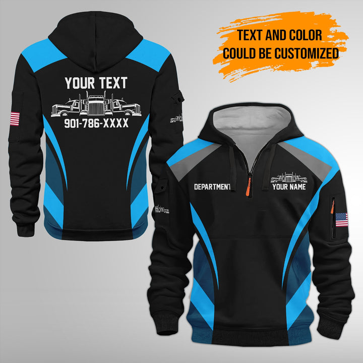 Personalized Name Semi Truck 3D Printed Quarter Zip Hoodie FY383