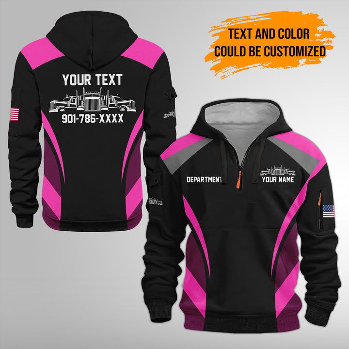 Personalized Name Semi Truck 3D Printed Quarter Zip Hoodie FY383