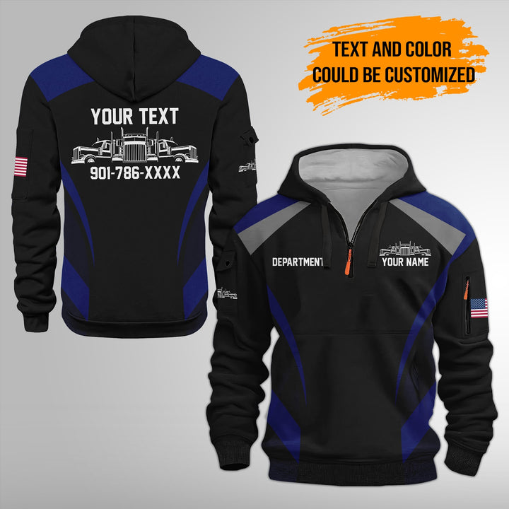 Personalized Name Semi Truck 3D Printed Quarter Zip Hoodie FY383