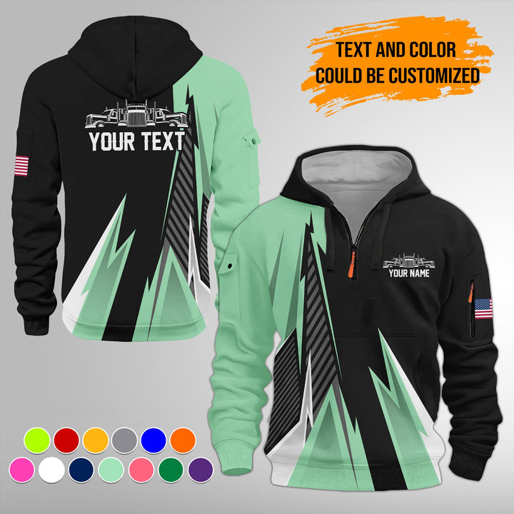 Personalized Name Semi Truck 3D Printed Quarter Zip Hoodie FY385