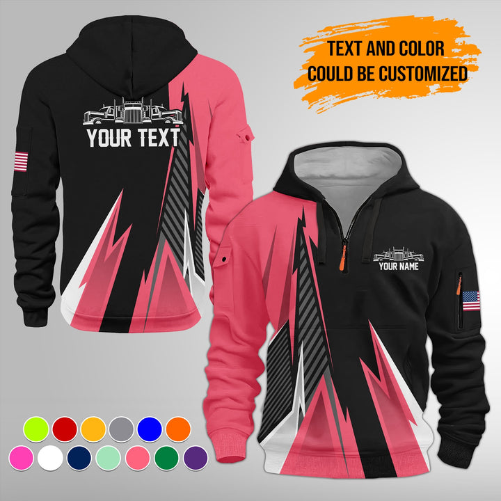 Personalized Name Semi Truck 3D Printed Quarter Zip Hoodie FY385
