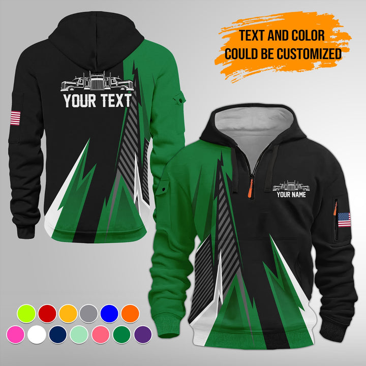 Personalized Name Semi Truck 3D Printed Quarter Zip Hoodie FY385