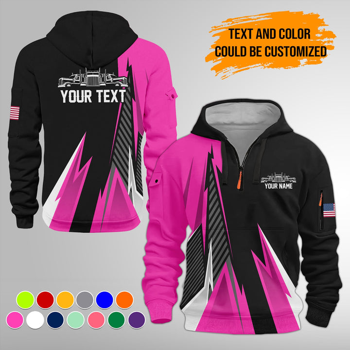 Personalized Name Semi Truck 3D Printed Quarter Zip Hoodie FY385