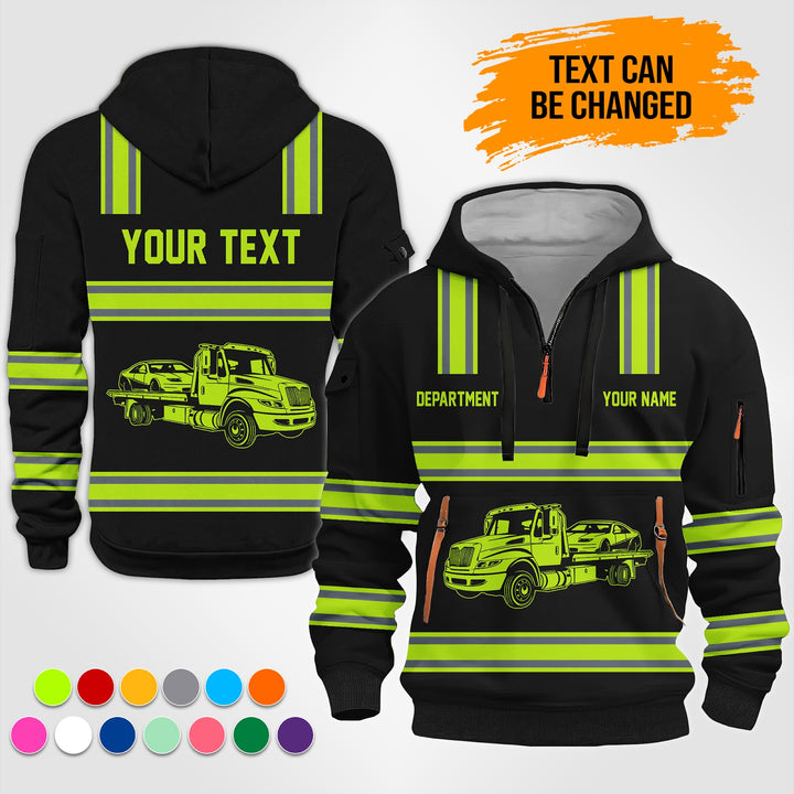 Personalized Name Tow Truck 3D Printed Quarter Zip Hoodie TZ926