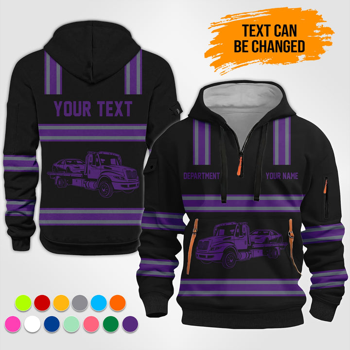 Personalized Name Tow Truck 3D Printed Quarter Zip Hoodie TZ926