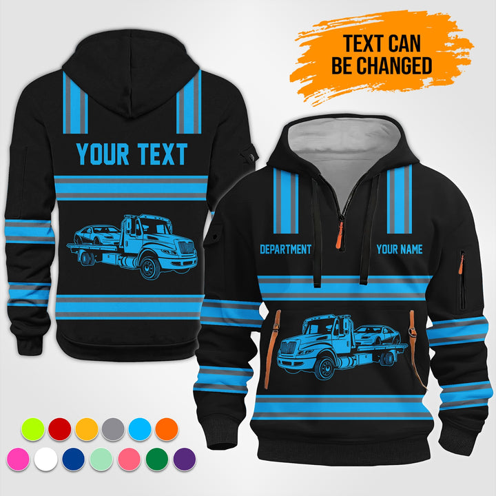 Personalized Name Tow Truck 3D Printed Quarter Zip Hoodie TZ926