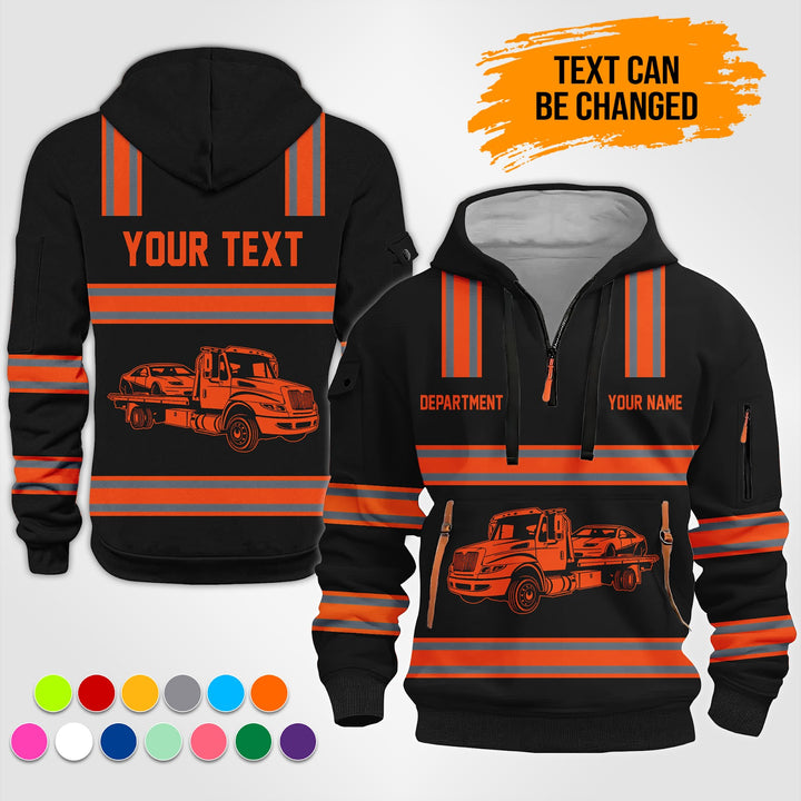 Personalized Name Tow Truck 3D Printed Quarter Zip Hoodie TZ926