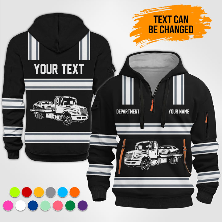 Personalized Name Tow Truck 3D Printed Quarter Zip Hoodie TZ926