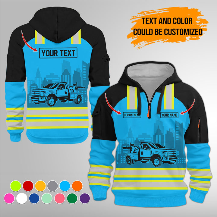 Personalized Name Tow Truck 3D Printed Quarter Zip Hoodie FY348