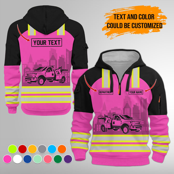 Personalized Name Tow Truck 3D Printed Quarter Zip Hoodie FY348