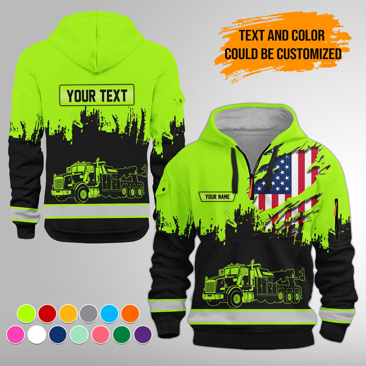 Personalized Name Tow Truck 3D Quarter Zip Hoodie FY389