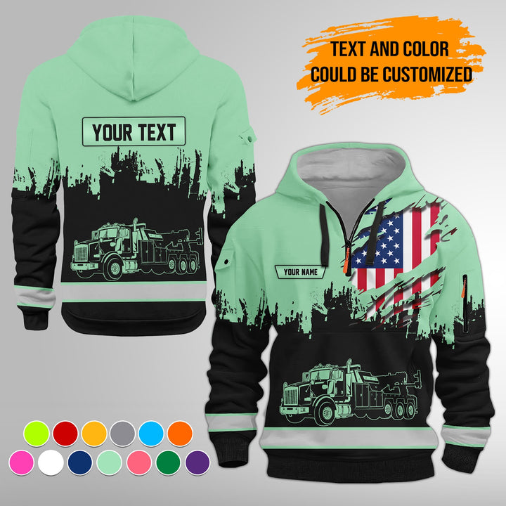 Personalized Name Tow Truck 3D Quarter Zip Hoodie FY389