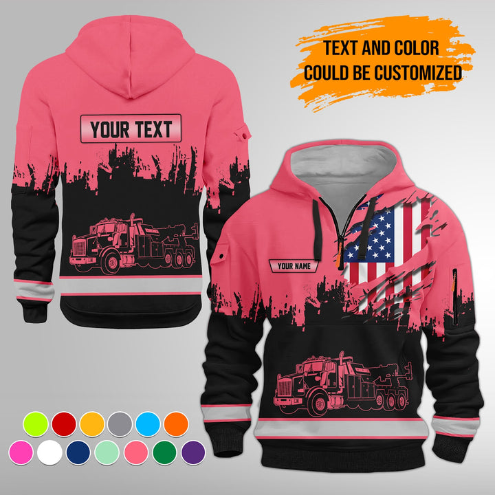Personalized Name Tow Truck 3D Quarter Zip Hoodie FY389