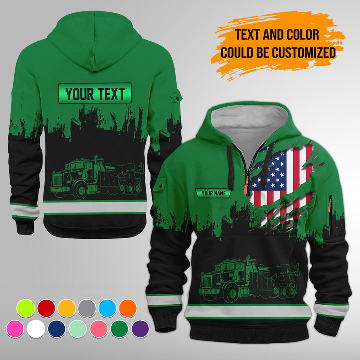 Personalized Name Tow Truck 3D Quarter Zip Hoodie FY389
