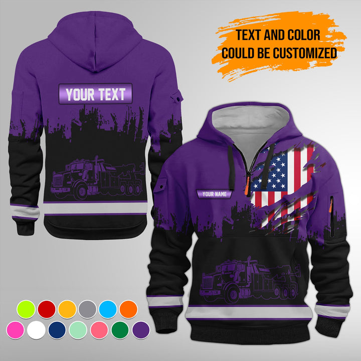 Personalized Name Tow Truck 3D Quarter Zip Hoodie FY389