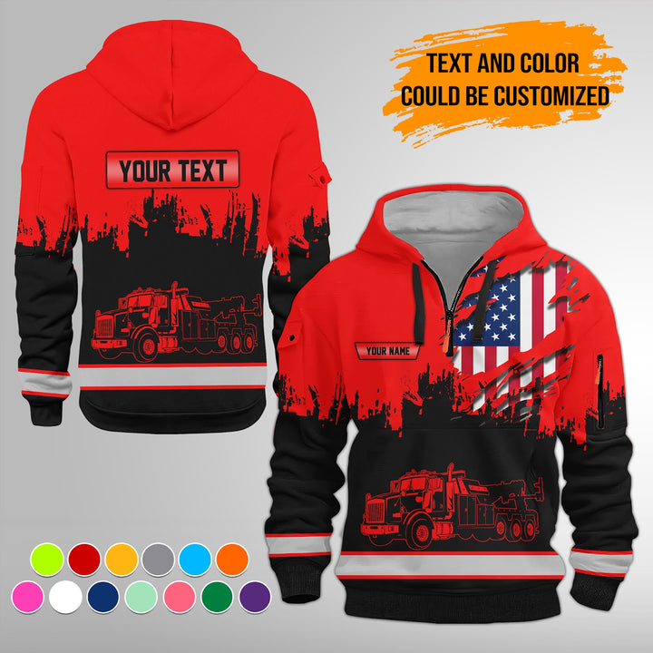 Personalized Name Tow Truck 3D Quarter Zip Hoodie FY389