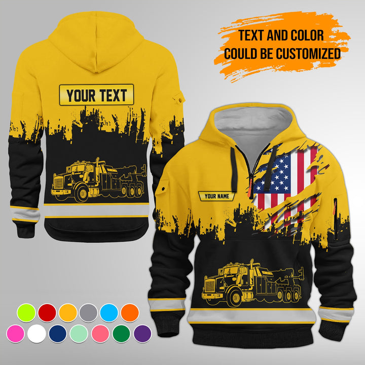 Personalized Name Tow Truck 3D Quarter Zip Hoodie FY389