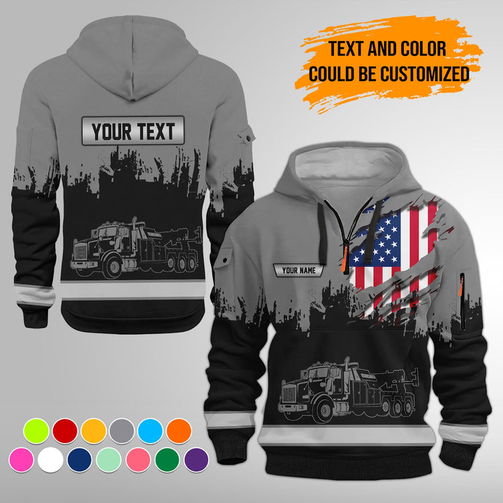 Personalized Name Tow Truck 3D Quarter Zip Hoodie FY389