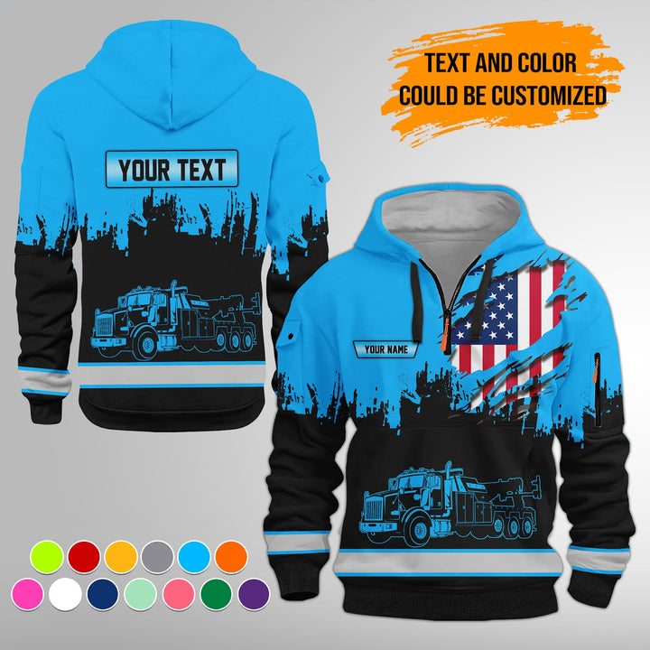 Personalized Name Tow Truck 3D Quarter Zip Hoodie FY389