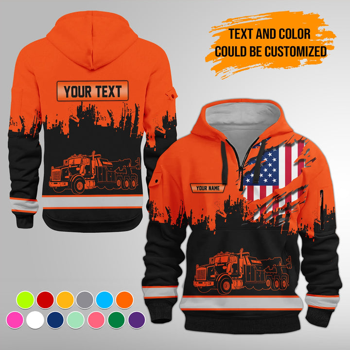 Personalized Name Tow Truck 3D Quarter Zip Hoodie FY389
