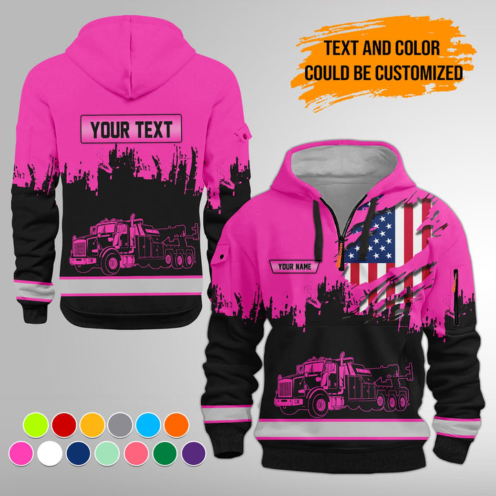 Personalized Name Tow Truck 3D Quarter Zip Hoodie FY389