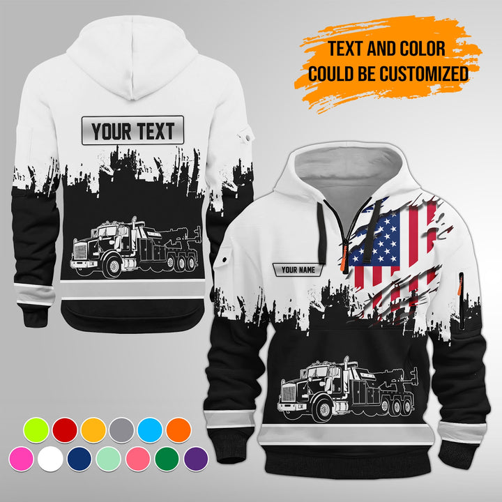 Personalized Name Tow Truck 3D Quarter Zip Hoodie FY389