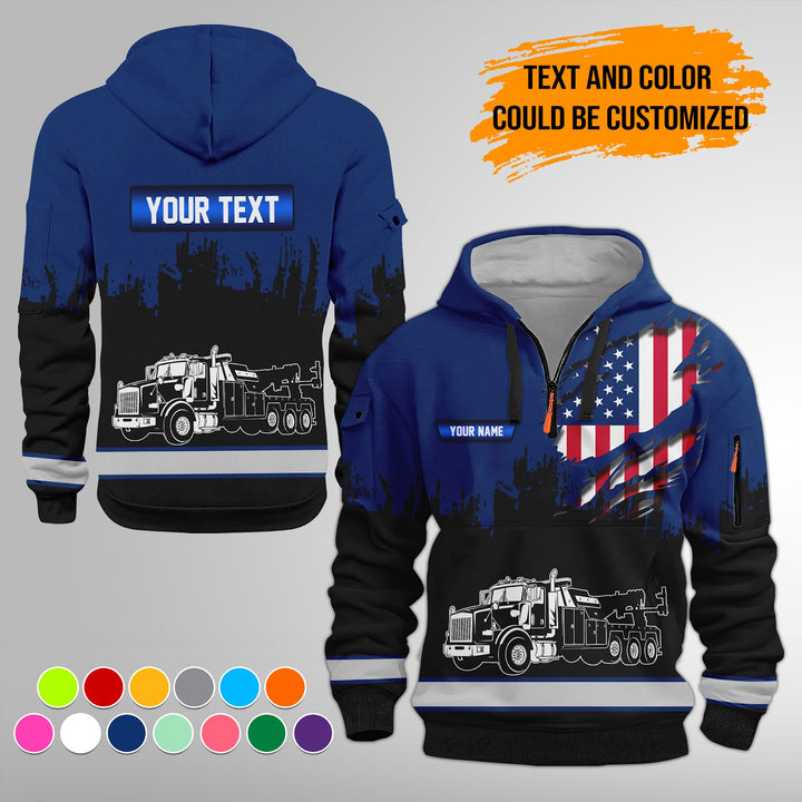 Personalized Name Tow Truck 3D Quarter Zip Hoodie FY389