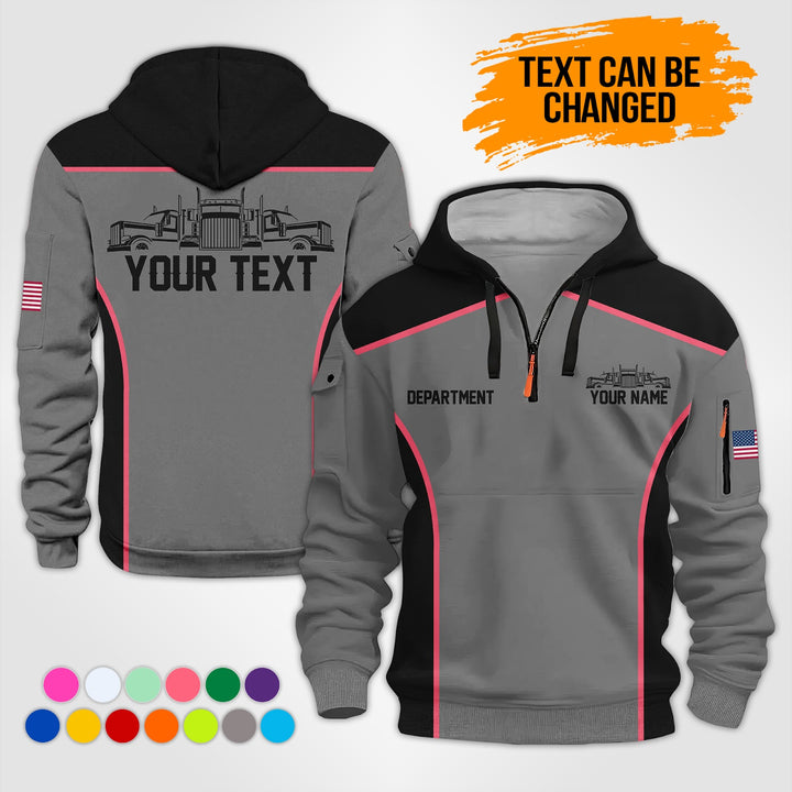 Personalized Name Semi Truck 3D Printed Quarter Zip Hoodie KS891